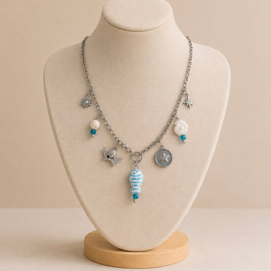 🤍 Collier Argenté Bleu