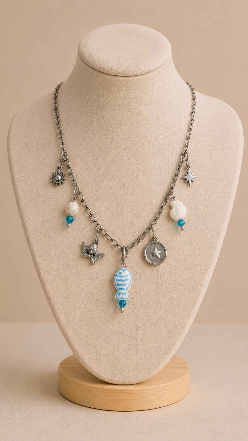 🤍 Collier Argenté Bleu